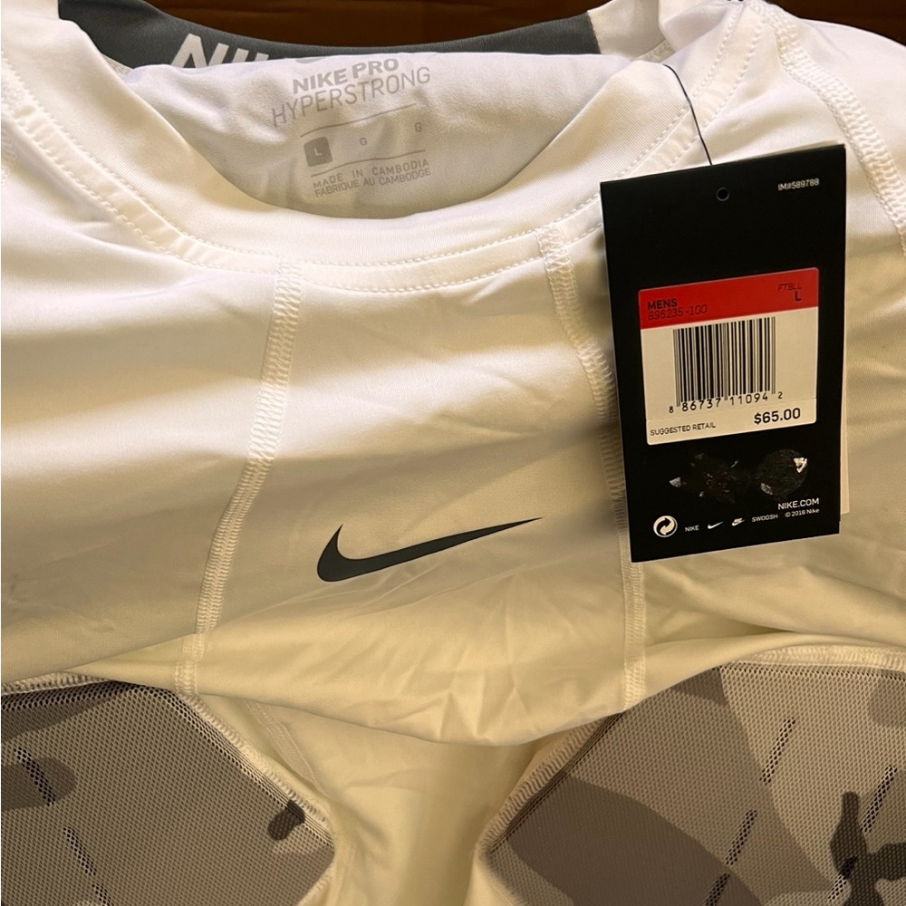 NIKE Pro Hyperstrong Core Camo 4 Pad White Compression FOOTBALL Shirt Mens L